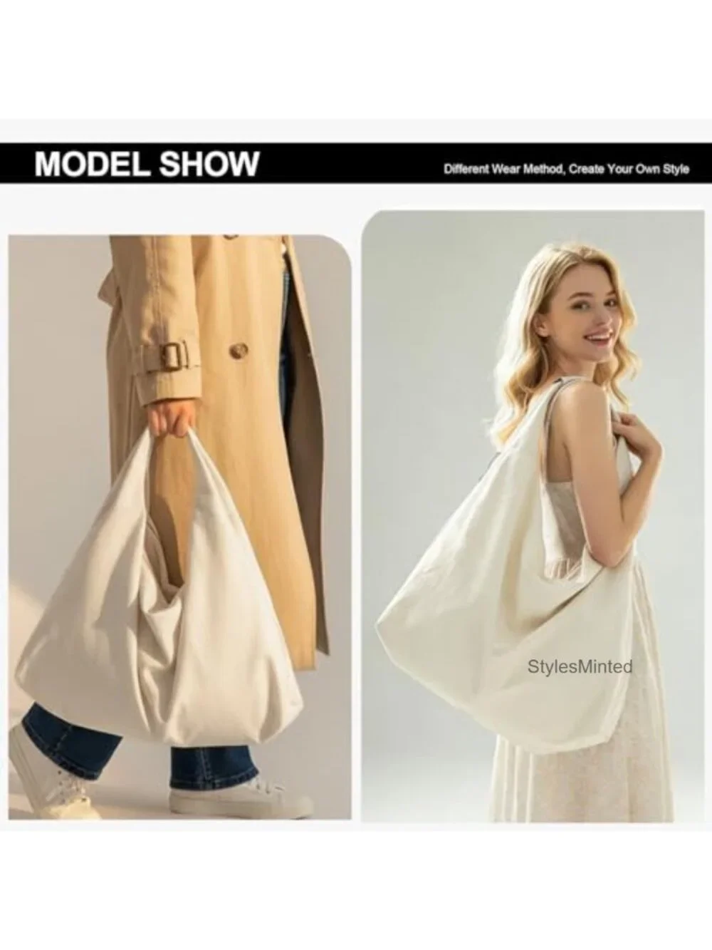 Nylon Slouchy Hobo Tote Bag Large Crescent Shoulder Bag for Women Travel Gym